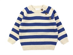Petit Piao denim blue/soft sand striped knit blouse